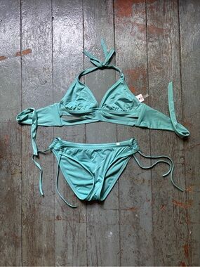Shade & Shore Mint Green Triangle Tie Bikini Set